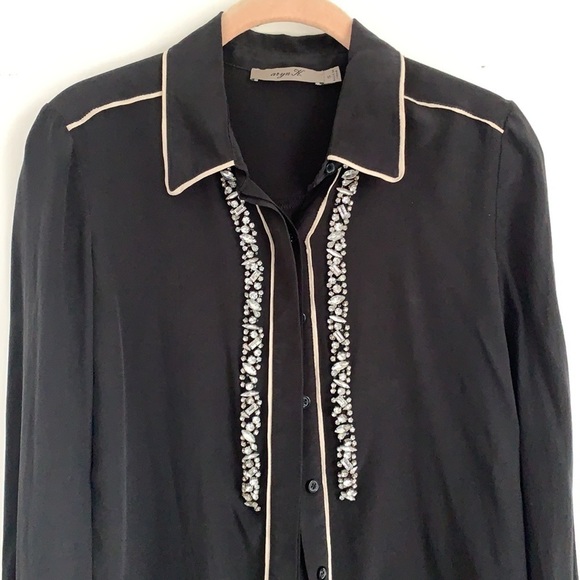 Black Silk Jewel Embellished Westernwear Cowgirl button up Top size Small - Picture 2 of 6